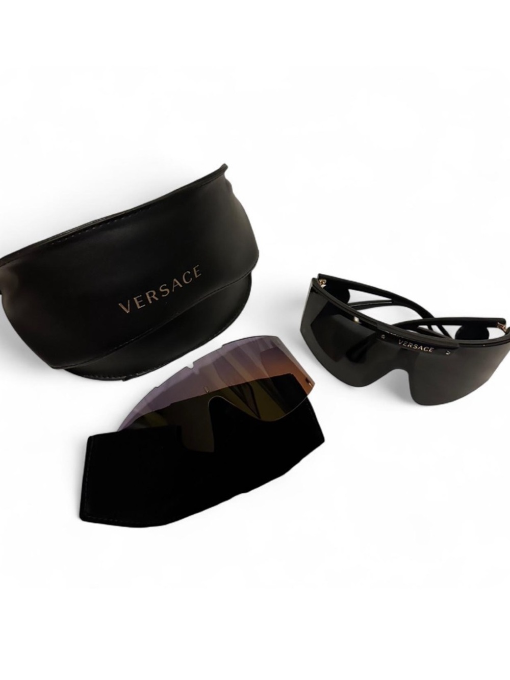 Versace Black Shield Sunglasses with Interchangeable Lenses